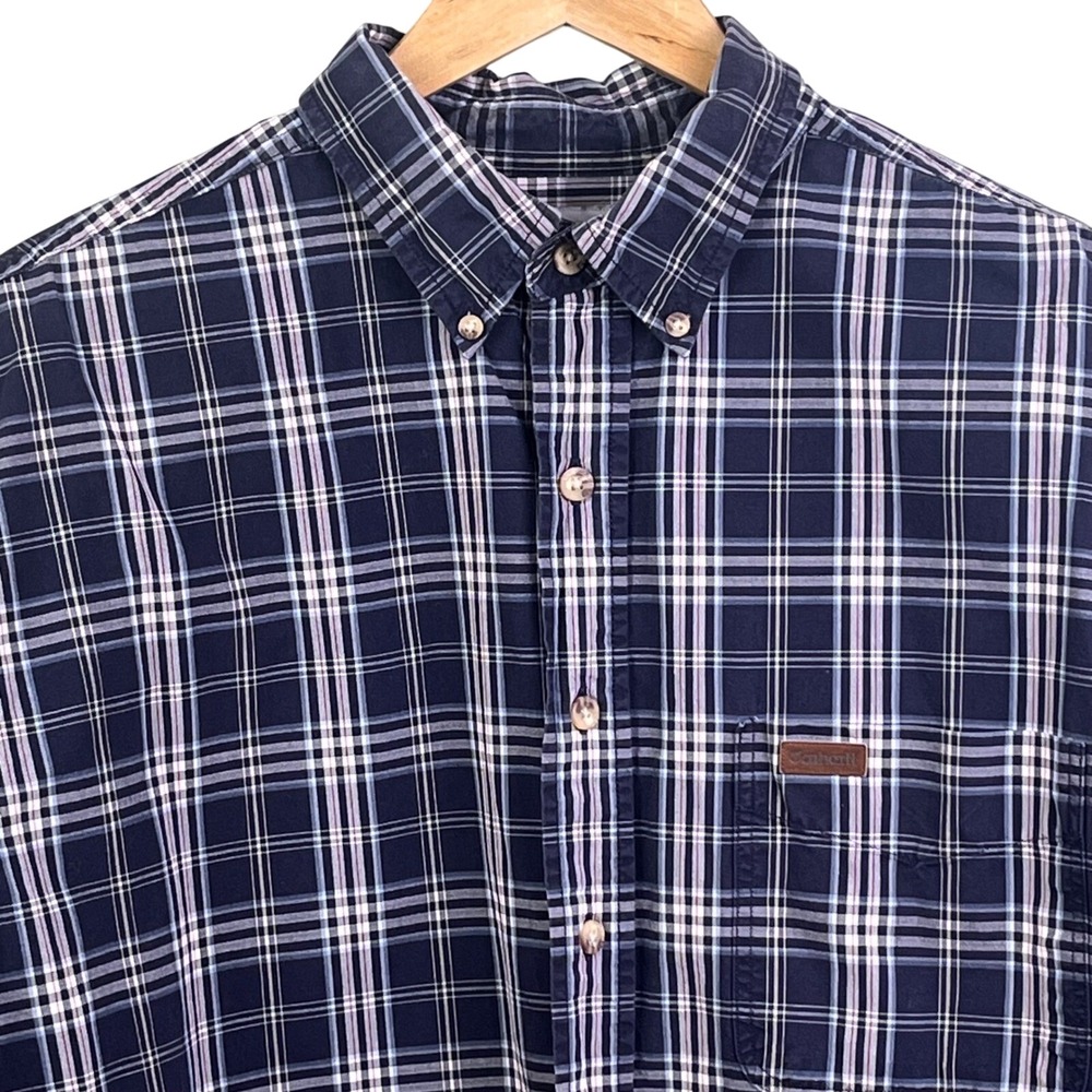 Carhartt Blue Plaid Button Down Long Sleeve Brushed Cotton Twill Shirt Large